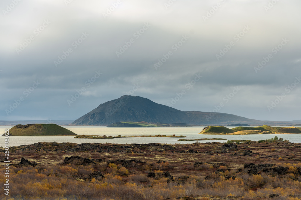 Autumn view across lake Myvatn in northern Iceland Autumn view across lake Myvatn in northern Iceland