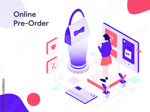 Online Pre Order Isometric Illustration. Modern flat design style for website and mobile website.Vector illustration