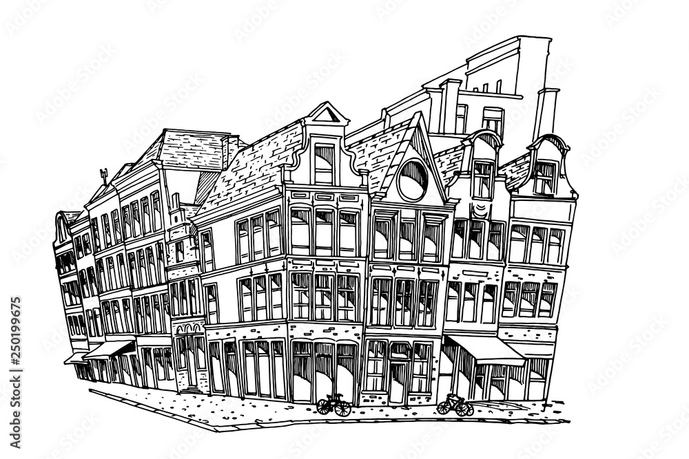 Vector sketch of houses in Ghent, Belgium.