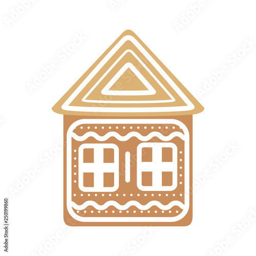 Cartoon Festive Gingerbread House on a White Background. Vector