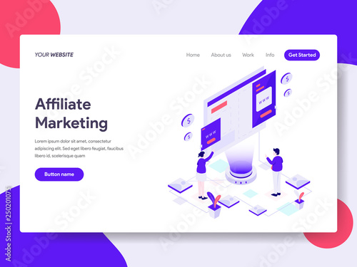 Landing page template of Online Shopping Affiliate Marketing Illustration Concept. Isometric flat design concept of web page design for website and mobile website.Vector illustration