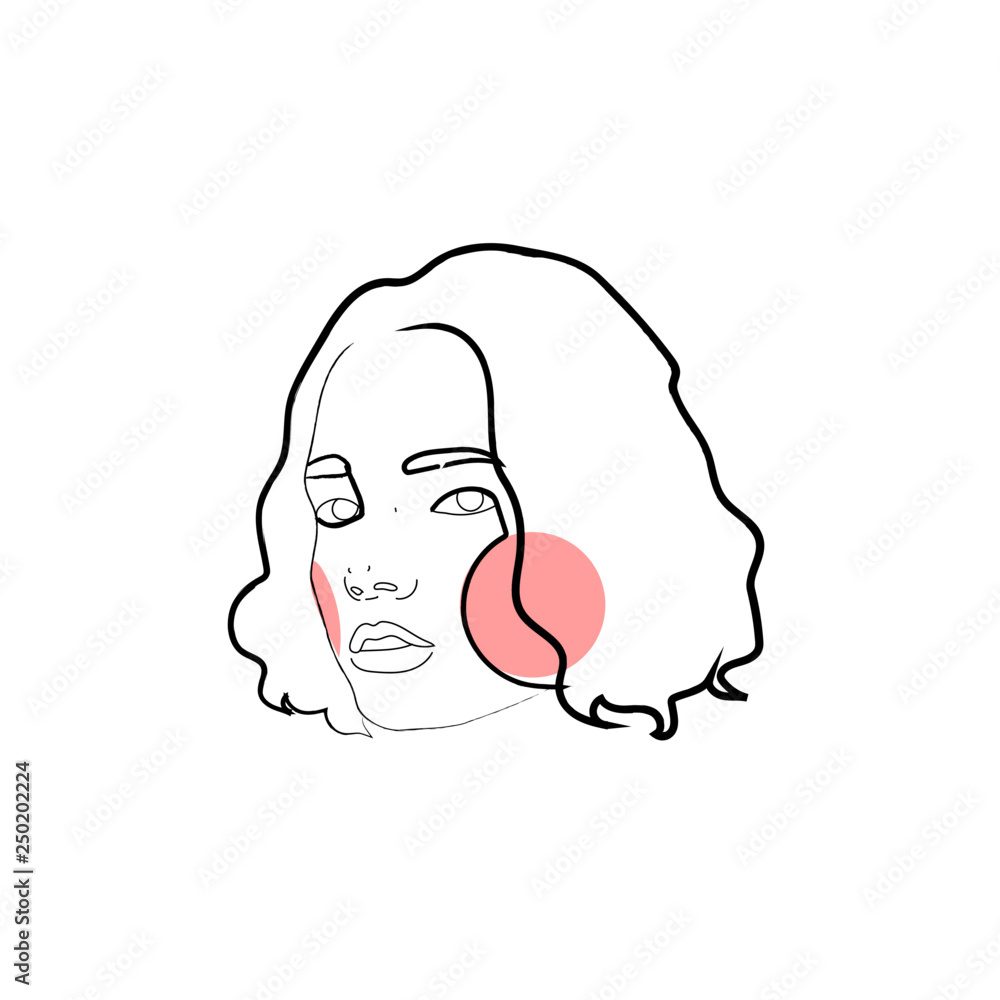  Abstract sketch, single line, minimalism. Portrait. Style, vintage. Graphics. Vector hand drawn portrait of women. One line drawing