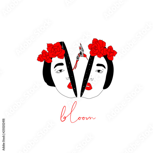  Figure of a woman in the style of boho, cosmic style, graphic vector illustration, portrait of a woman, space inside, esoteric, mysticism. Surrealism hand drawn illustration 