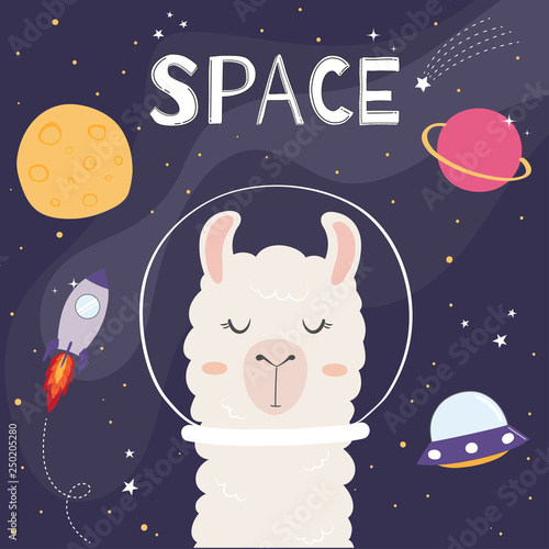 Cute llama in space.