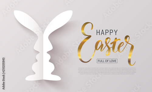 Happy Easter banner.Full of love.Background with cut out the paper Bunny. Vector illustration for website , posters,ads, coupons, promotional material