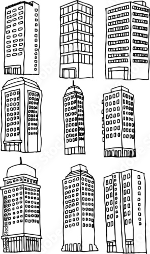 Illustration of a handwritten Urban skyscraper outline set