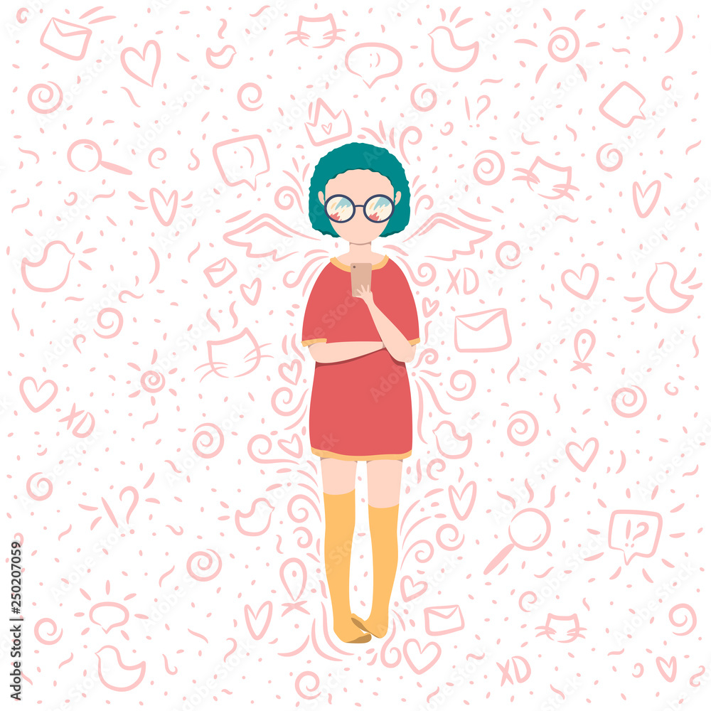 Vector illustration of the girl chatting on the phone with fillers on the white background Vector illustration of the girl chatting on the phone with fillers on the white background