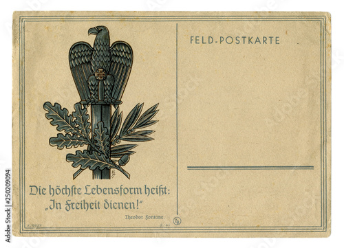 Quadro su tela German historical postal card: An eagle perched on a sword