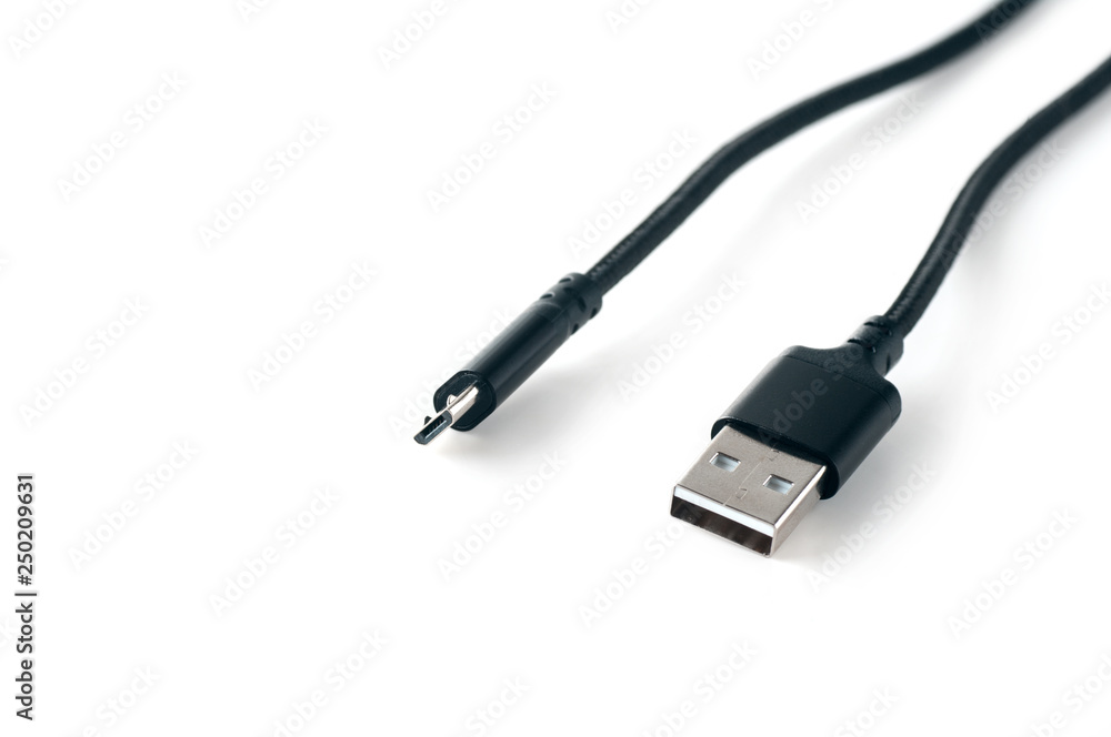 USB cable and mini close up on white USB cable and mini close up on white