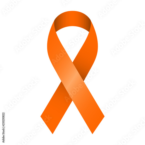 Orange ribbon vector illustration for support and awareness campaigns. Symbol of Multiple Sclerosis, self injury and leukemia.