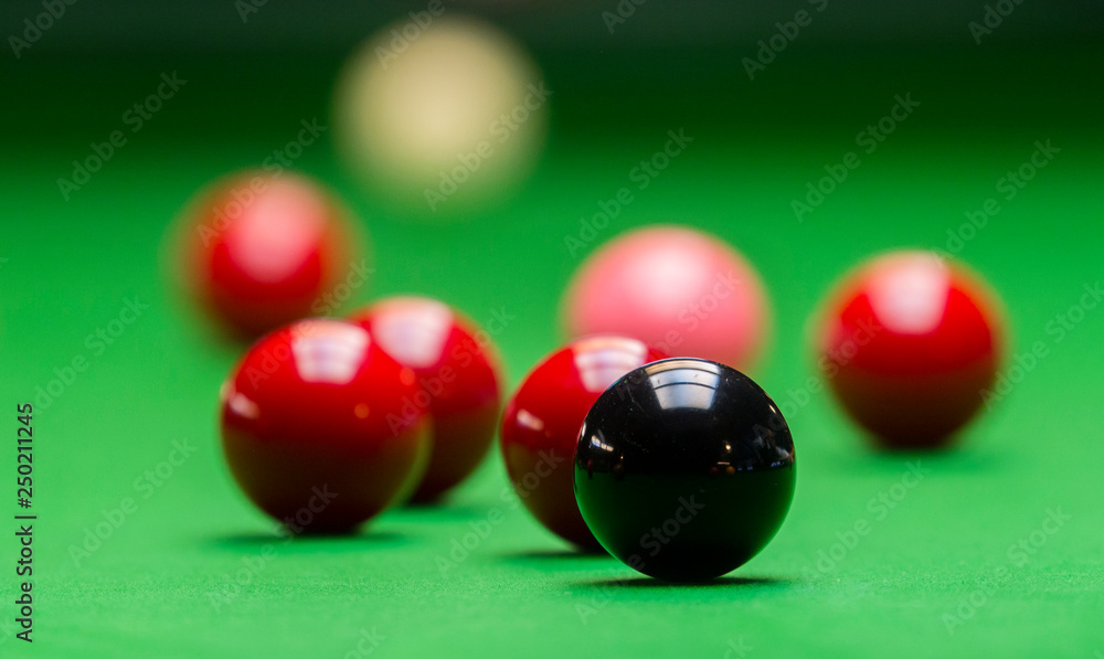 snooker ball on the green snooker table at snooker club snooker ball on the green snooker table at snooker club