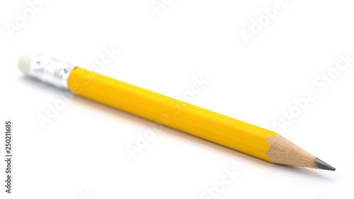 yellow pencil on white background.