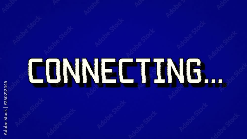 A glitchy distorted screen with the word Connecting. Big white font, blue background. A glitchy distorted screen with the word Connecting. Big white font, blue background.
