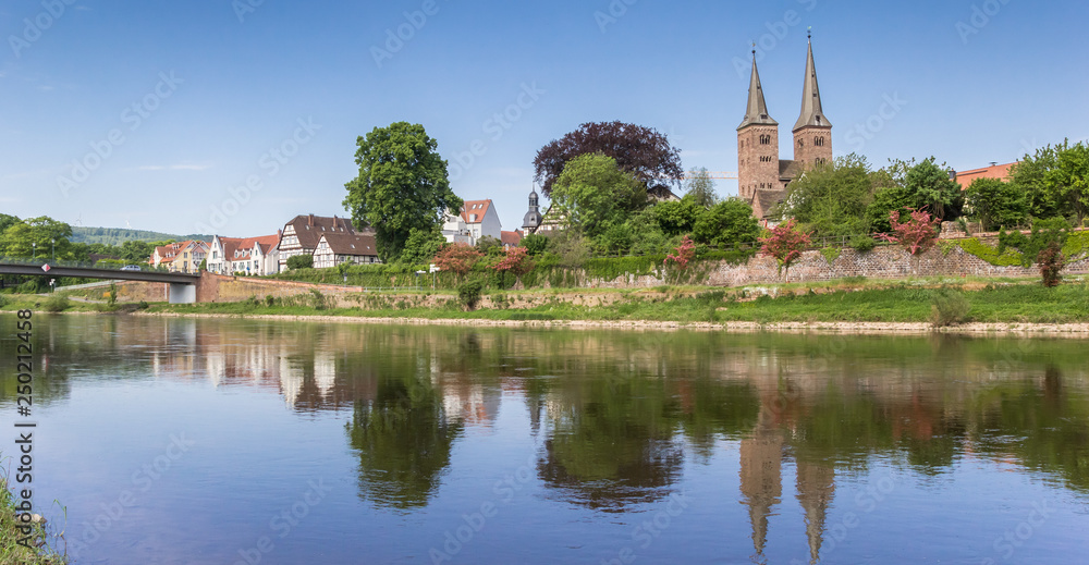 Weser river and the skyline of Hoxter, Germany Weser river and the skyline of Hoxter, Germany