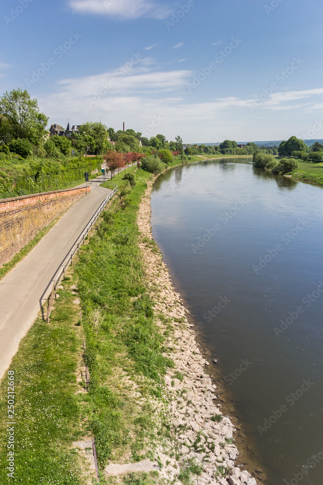 Road along the Weser river near Hoxter, Germany
