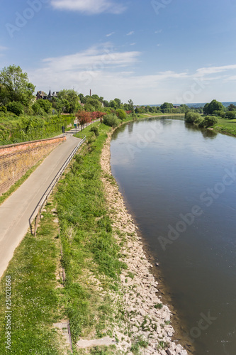 Road along the Weser river near Hoxter, Germany
