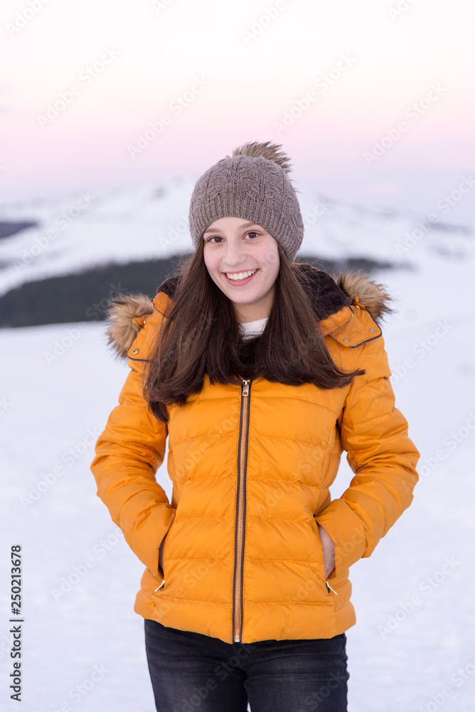Beautiful and smiling girl on mountain Beautiful and smiling girl on mountain