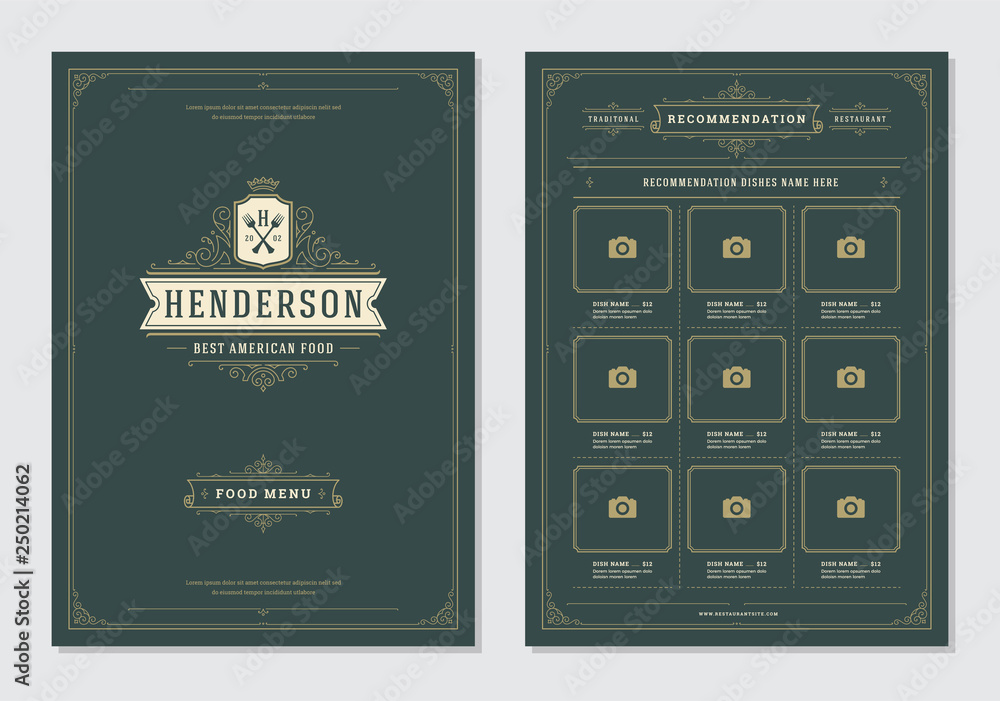 Restaurant menu design and label vector brochure template. Restaurant menu design and label vector brochure template.