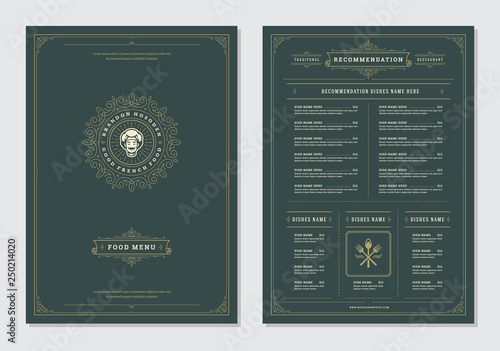 Restaurant menu design and label vector brochure template.