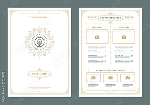 Restaurant menu design and label vector brochure template.