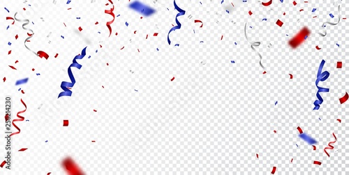 Red and blue confetti , isolated on transparent background 