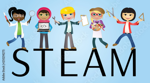 STEAM Education girls - Female Scientist, Computer Programmer, Engineer, Artist and Mathematician
