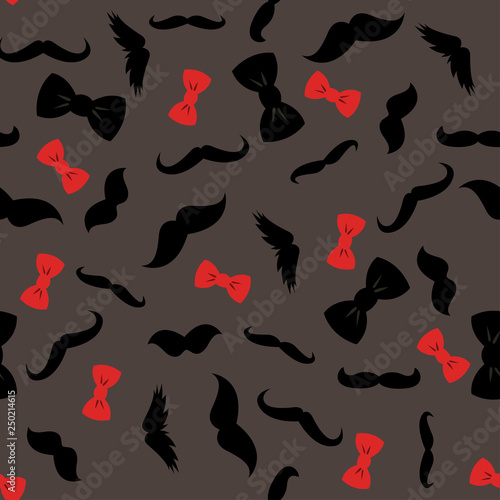 Bow ties mustache photobooth art seamless dark wallpaper pattern