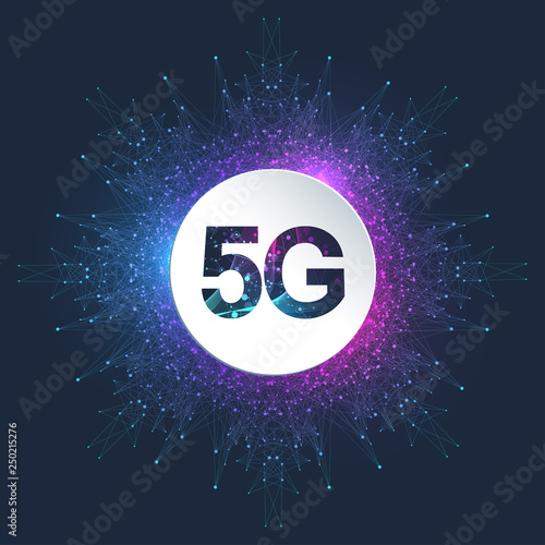 5G Logo network wireless systems and internet vector illustration. 5G banner concept. Vector sign, symbol 5G. Technology sci-fi concept