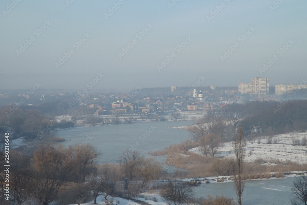 panorama of city in winter
