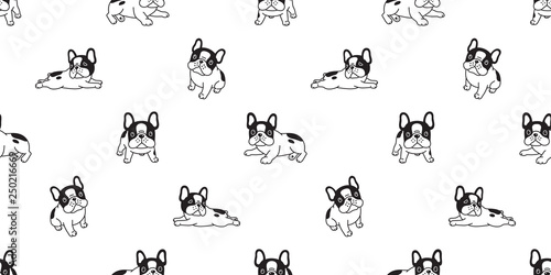 Dog seamless pattern french bulldog breed bone scarf isolated paw breed repeat wallpaper tile background illustration doodle black © CNuisin