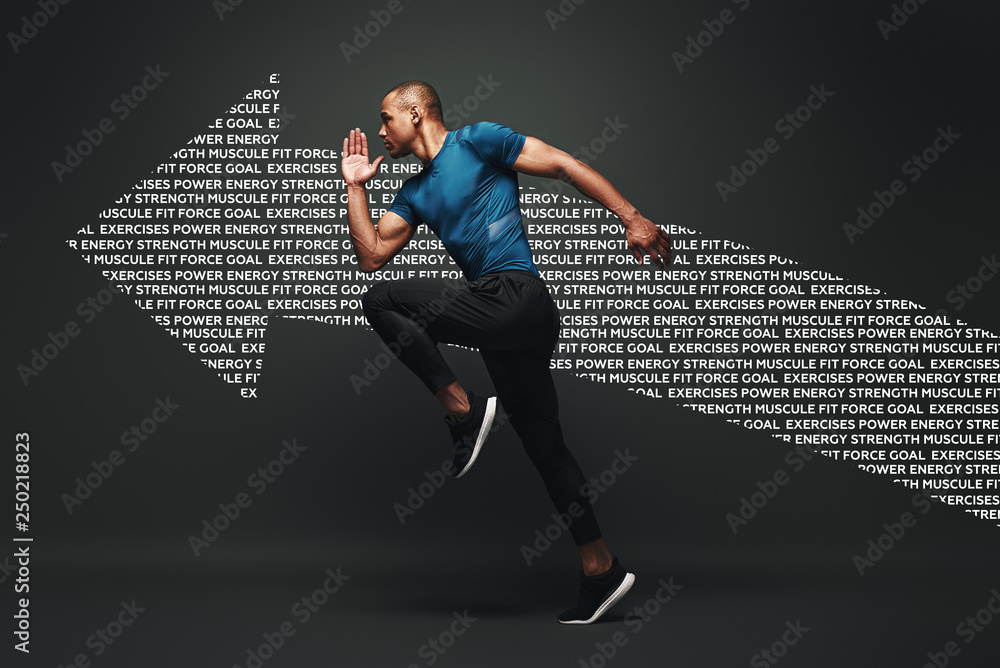 © Friends Stock - Deserve Victory. Sportsman jumping over dark background, he is ready to run. Graphic drawing. © Friends Stock - Deserve Victory. Sportsman jumping over dark background, he is ready to run. Graphic drawing.