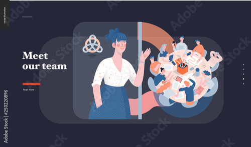 Technology 3 -Meet our team - modern flat vector concept digital illustration team metaphor, company presentation. Business workflow and team management Creative landing web page design template