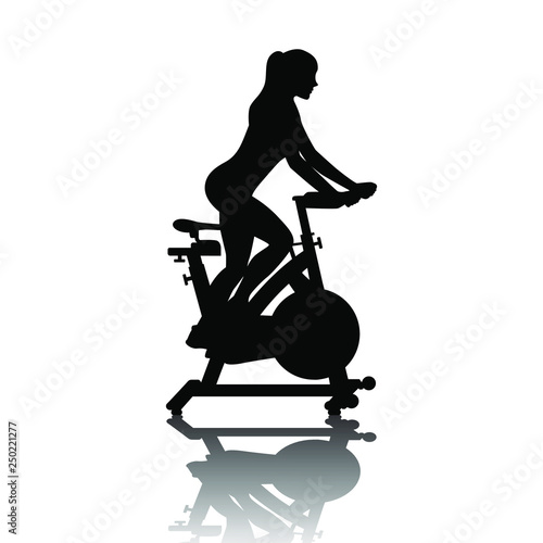 Woman silhouette on exercycle in spinning class isolated on white background. Vector illustration for web and printing.