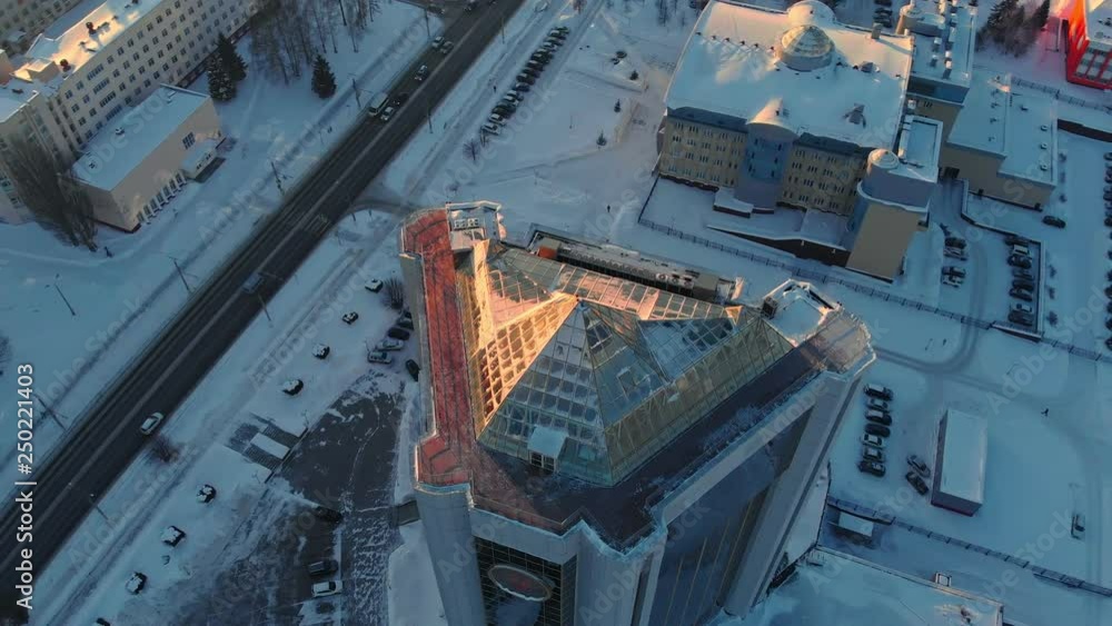 Aerial shooting, cityscape at sunset, sunrise Aerial shooting, cityscape at sunset, sunrise