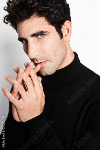 Seriously handsome guy in black, portrait