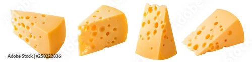 Panel kuchenny z motywem Set of triangular cheese pieces isolated on white background