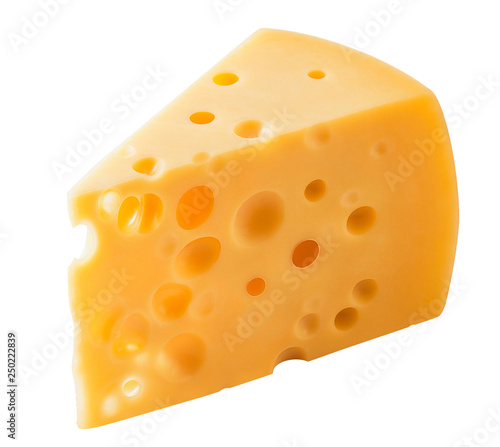 Block of Swiss cheese isolated on white background