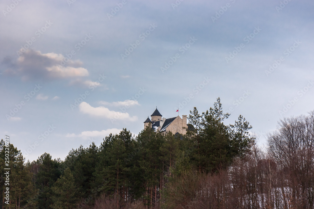 Bobolice royal castle, winter landscape, Trail of the Eagles' Nests, Poland Bobolice royal castle, winter landscape, Trail of the Eagles' Nests, Poland