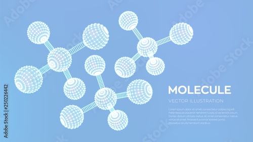 Molecule Structure. Dna, atom, neurons. Molecules and chemical formulas. 3D Scientific molecule background for medicine, science, technology, chemistry, biology. Vector illustration.