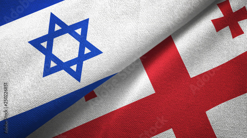Canvas Print Israel and Georgia two flags textile cloth, fabric texture