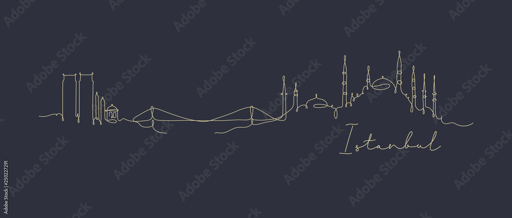Fototapeta premium Sylwetka linii pióra Istanbul ciemnoniebieski