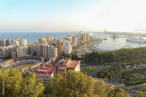 View of the portof Málaga and the bullring