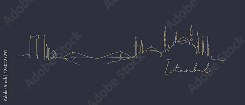 Pen line silhouette Istanbul dark blue