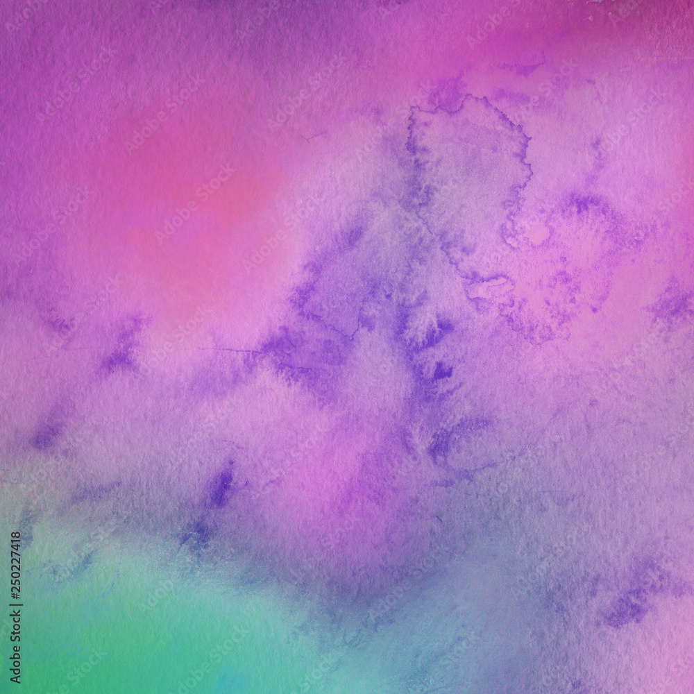 Colorful bright ink and watercolor texture on white paper background. Paint leaks and ombre effects. Hand painted abstract image.