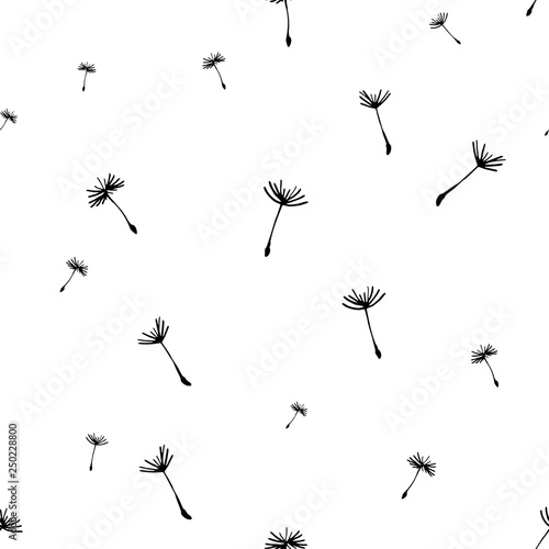 Floral background, seamless pattern with dandelion fluff silhouette. Beautiful nature backdrop. Trendy stylish wallpaper. Vector illustration