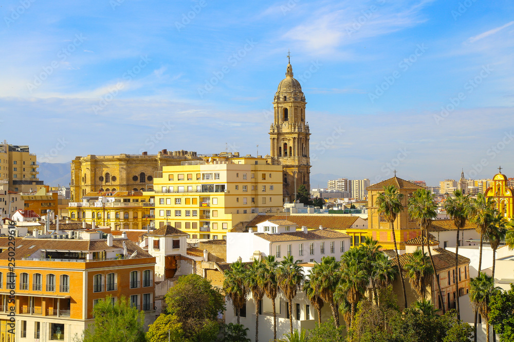 panoramic view of Málaga spain with its cathedral