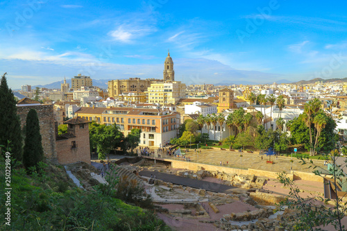 panoramic view of malaga spain from the amphitheatre on the cathedral