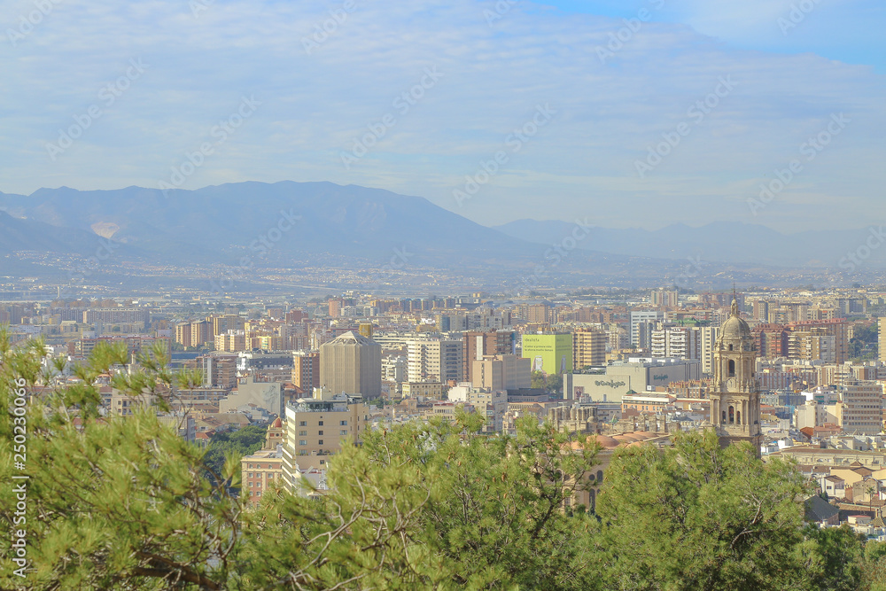skyline of malaga and the mountain landscape
