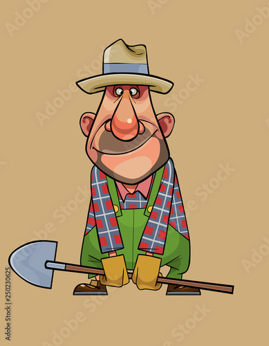 cartoon man gardener standing with a shovel in his hands