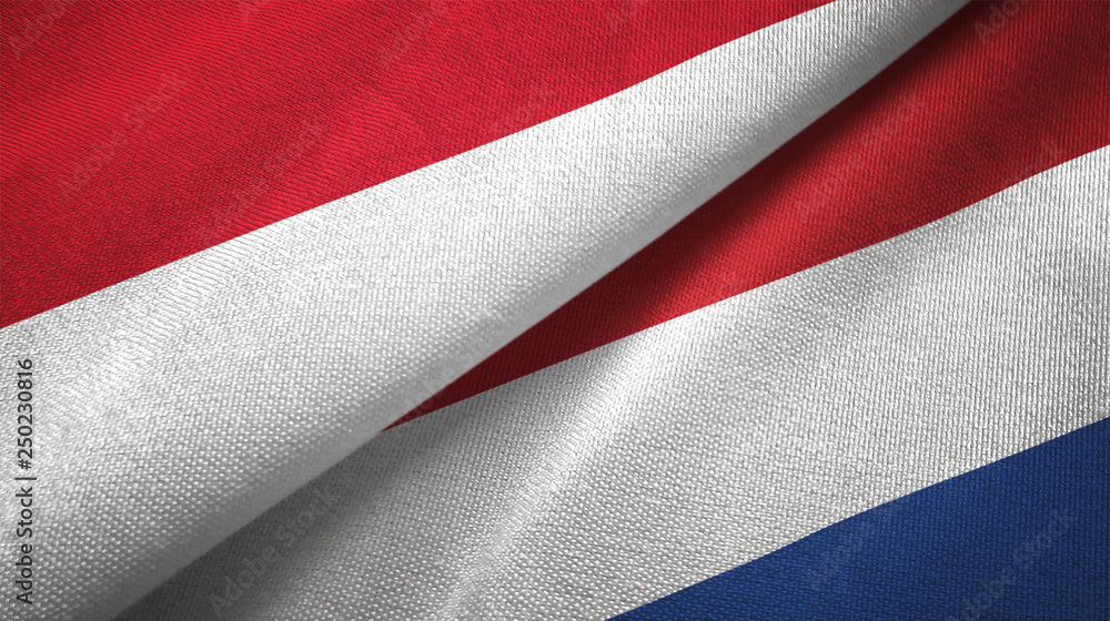 Indonesia and Netherlands two flags textile cloth, fabric texture Indonesia and Netherlands two flags textile cloth, fabric texture